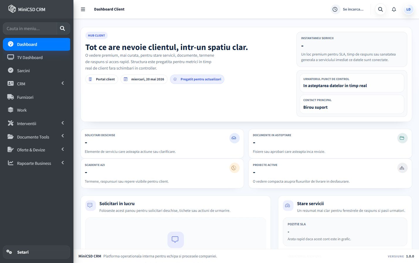 Dashboard client in aplicatia MiniCSD
